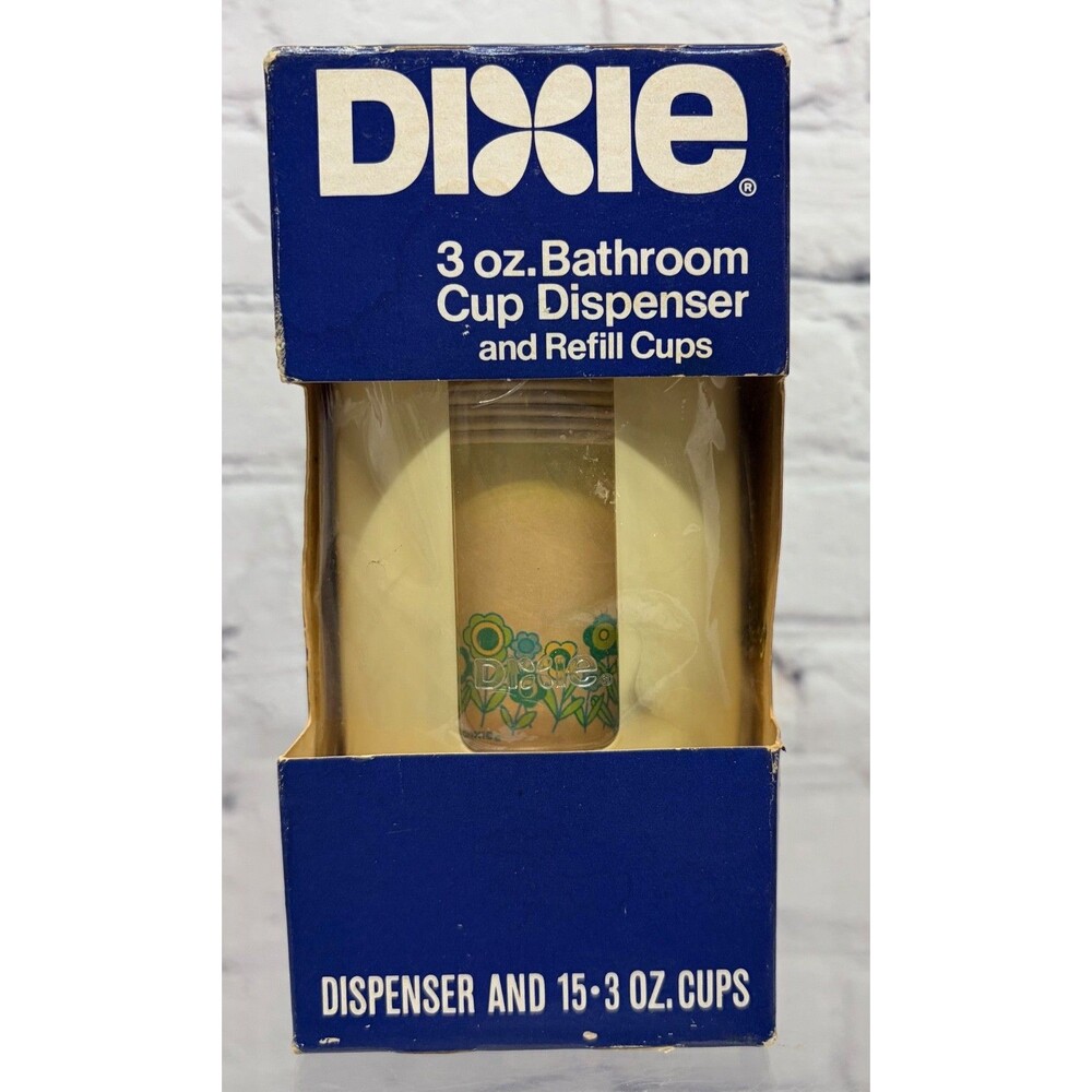 Vtg 1976 Dixie Bathroom Cup Dispenser 3 Oz Wall Mount Flower Power Design Cups